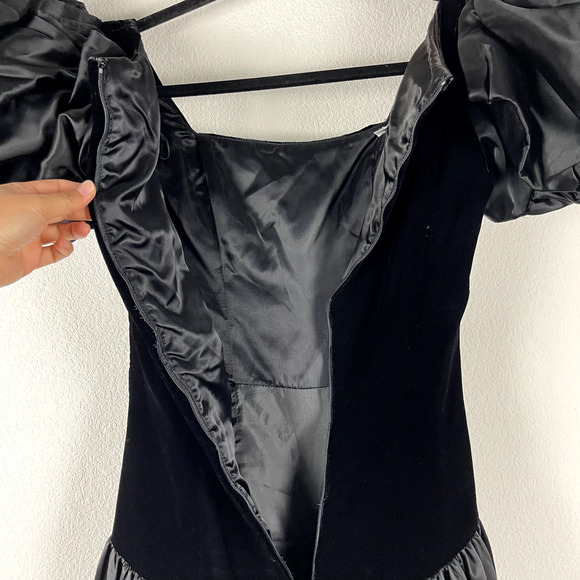 VTG Victor Costa Formal Dress Womens 8 Ruffle Velvet Satin Whimsigoth 80s Witchy - Picture 13 of 16
